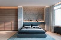 Tường bê tông tạo sự phá cách cho phòng ngủ hiện đại