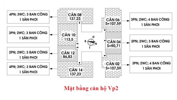 Bán giá gốc căn 02 tầng 20 chung cư VP4 Linh Đàm, 107m2 với 3 phòng ngủ đẹp, hướng Nam 3645896