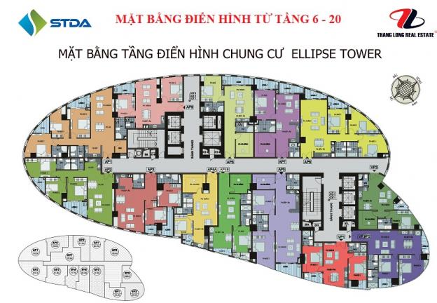 Bán cắt lỗ chung cư Ellipse Tower, 66m2, căn VP3 giá 17 triệu/m2, tầng 12 6607895