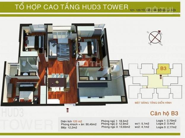 Bán gấp căn hộ chung cư HUD3 Tower 121 - 123 Tô Hiệu, Hà Đông 120m2. Tell: 0942 645 234 6909508