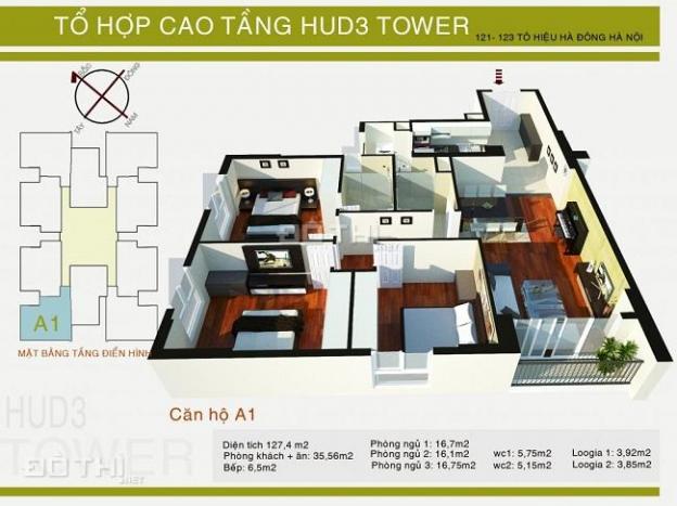 Bán gấp căn hộ chung cư HUD3 Tower 121 - 123 Tô Hiệu, Hà Đông 120m2. Tell: 0942 645 234 6909508