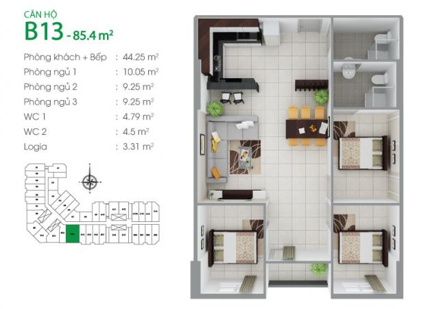 Bán CH 8X Đầm Sen, nhà mới nhận bàn giao, ở ngay, chỉ 880tr 1 phòng, căn 3 phòng 85m2 thì 1,45 tỷ 7304117