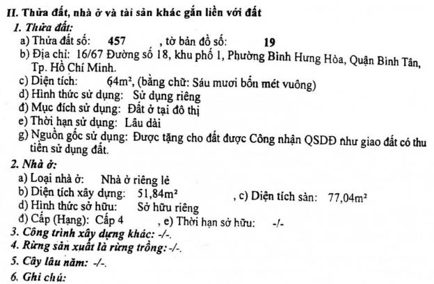 Nhà 16/67 đường 18, Bình Hưng Hòa, Bình Tân, 4x16m, nhà hướng Tây Bắc. LH 0902614833 a. Minh 7390287