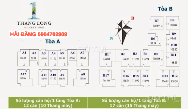 Bán CHCC Thăng Long Number One: 138m2 - Tòa B (mới 100% - Siêu rẻ 33,5tr/m2) 7385194