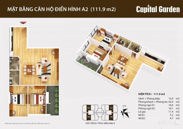 Bán căn hộ 111.9m2 ban công hướng Nam dự án Capital Garden 102 Trường Chinh 7397384