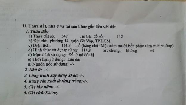 Bán đất P.14, Q. Gò Vấp, 5x23m, thổ cư 100%, đã có GPXD 3 lầu, 3.5 tỷ 7663387