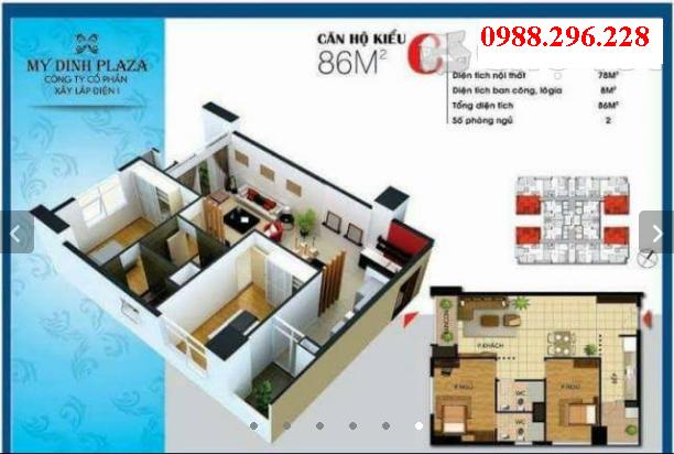 Bán chung cư Mỹ Đình Plaza, 84,6m2 căn góc 2pn thoáng mát full nội thất đẹp giá 30,8tr/m2  7740982