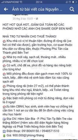 Cho thuê nhà trọ Phường Phú Tân, giá 900.000đ/tháng, LH: 0918069150 7747141