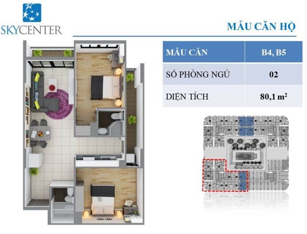 Chính chủ bán căn Sky Center, quận Tân Bình, căn hộ đẹp, DT: 80m2, giá 2,79 tỷ. LH: 0933.199.452 7896119