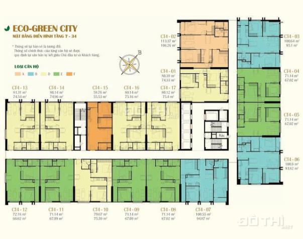 Bán chung cư Eco Green City, tầng 15 căn 15, DT: 55,53m2, giá rẻ 24tr/m2. LH 0985.752.065 7809495