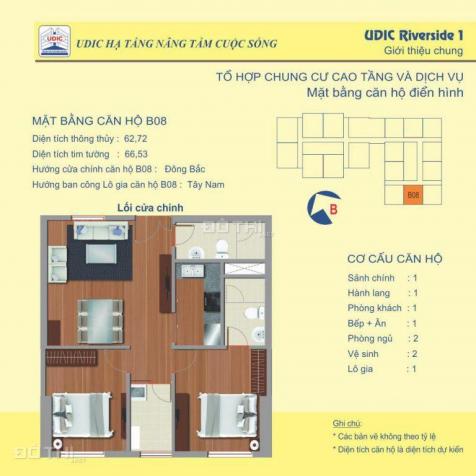 Bán căn hộ 2 phòng ngủ, diện tích 62m2, 64m2, 66m2, full nội thất chung cư UDIC Riverside 7815410