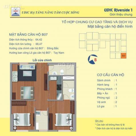 Bán căn hộ 2 phòng ngủ, diện tích 62m2, 64m2, 66m2, full nội thất chung cư UDIC Riverside 7815410