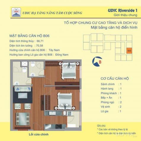 Bán căn hộ 2 phòng ngủ, diện tích 62m2, 64m2, 66m2, full nội thất chung cư UDIC Riverside 7815410