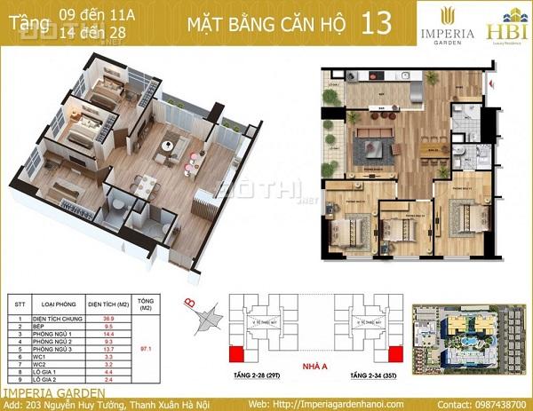 Cho thuê căn hộ 97m2 Imperia Garden, nội thất cơ bản, giá 13 triệu/tháng 7824710