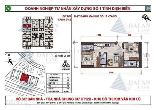 Chung cư Kim Văn Kim Lũ căn số 16 tòa 12B 55m2, 2PN giá 950 triệu (bao sang tên miễn TG, QC) 7952129