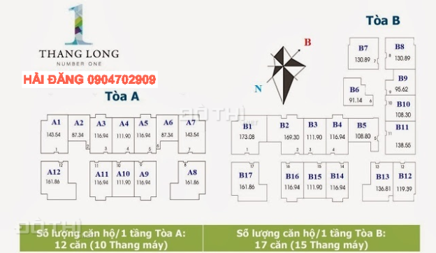 Bán CHCC Thăng Long Number: 116.94m2, tòa A căn số 5, nội thất đẹp (cửa Đông Nam) 7981074