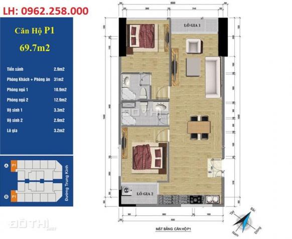 Căn hộ cần bán 219 Trung Kính, căn 01 tòa A dt 69.7m2, căn góc, giá bán: 34 triệu/m2 7987690