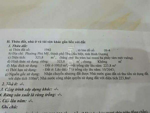 Bán gấp! Đất Phú Mỹ đường DX 042, đường nhựa 6m, diện tích 323,8m2, giá 5tr/m2 hết ngày 29/05 7993360