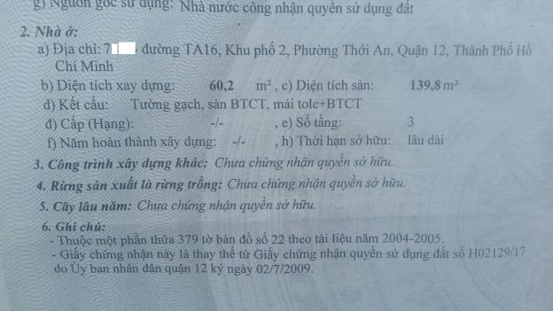 Bán nhà đường Thới An 16, phường Thới An, quận 12 8157593