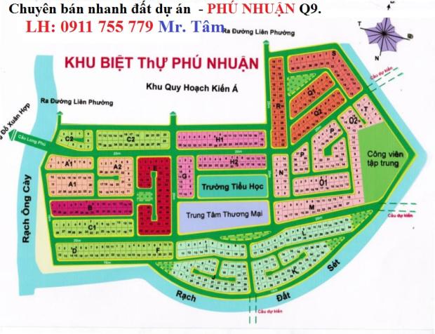 Chuyên đất Phú Nhuận Q9 (sổ đỏ) 2 mặt tiền, trục chính 20m. DT 370m2, giá 30 tr/m2 8149703