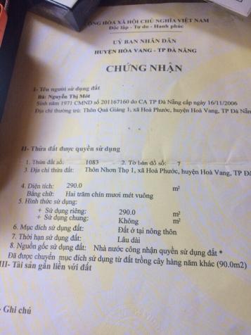 Chính chủ cần bán lô đất Hòa Phước, Hòa Vang, Đà Nẵng. Gía chỉ 600 triệu/lô 290m2 8365067