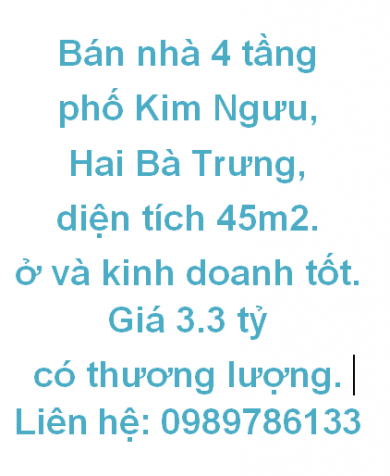 Bán nhà 4 tầng phố Kim Ngưu, Hai Bà Trưng, 45m2, 3.3 tỷ, kinh doanh tốt 8378643