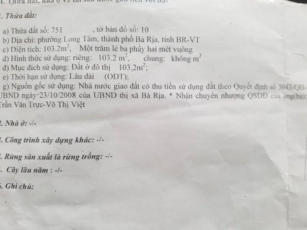 Bán đất khu Gò Cát 6, đường Lê Long Vân, P. Long Tâm, TP Bà Rịa, 690 triệu 8703278