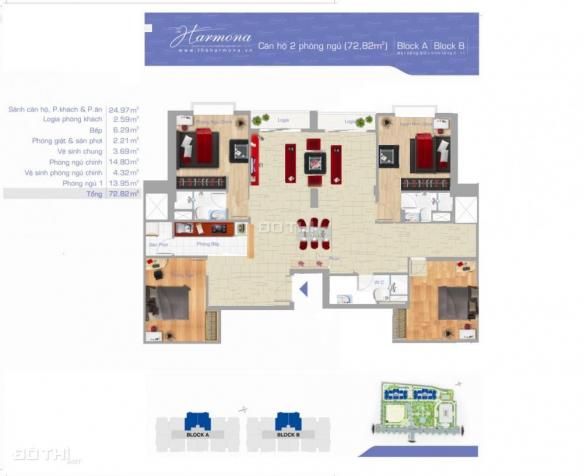 Bán 2 căn hộ 75m2 Harmona, nội thất máy lạnh đầy đủ 9178110