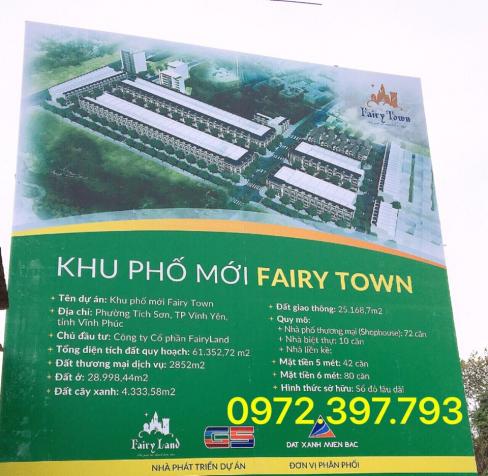 Bán nền liền kề Fairy Town trung tâm TP Vĩnh Yên, giá từ 17tr/m2, đã có sổ đỏ. LH: 0972397793 10982747