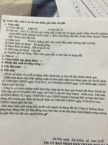Cần bán đất 75m2 tại LK3-27 DA xây dựng nhà ở bán cho sĩ quan tại Xuân Mai, Chương Mỹ LH 0945136888 11585061