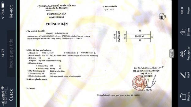 Đất nền 100% ODT chưa qua đầu tư - Giá gốc - Ngay trung tâm hành chính Bến Cát 11617089