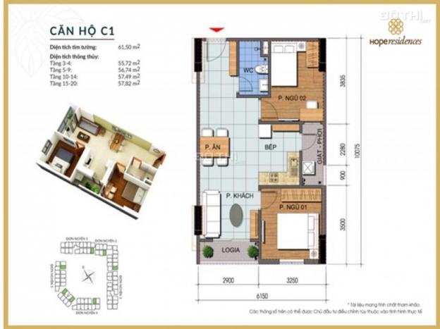 Bán căn hộ chung cư tại dự án Hope Residence, Long Biên, Hà Nội, diện tích 52m2, giá 16 tr/m2 11739692