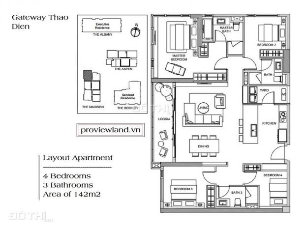 Căn hộ cao cấp block Madison cho thuê 4PN, Gateway Thảo Điền, 142m2, giá 64.82 triệu/tháng 12481265