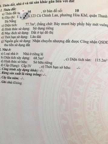 Bán nhà riêng tại Đường Cù Chính Lan, Phường Hòa Khê, Thanh Khê, Đà Nẵng, dt77.7m2, giá 2.9 tỷ 12489625