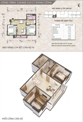 Bán căn hộ chung cư tại dự án Chung cư C1 Thành Công, Ba Đình, Hà Nội DT 61m2 - 64m2 giá 43 tr/m2 12633194