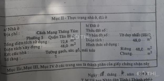 Bán nhà hẻm 1 sẹc CMT8, P. 5, Tân Bình, đất 48m2, 1 lầu, hẻm 3m, giá 3.3 tỷ 12590806