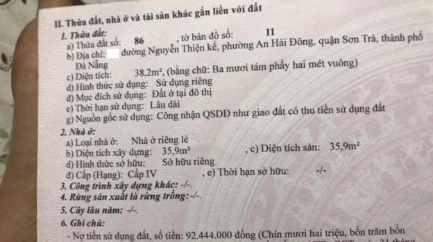 Bán nhà riêng tại Đường Nguyễn Thiện Kế, Sơn Trà, Đà Nẵng diện tích 38.2m2 giá 3.5 tỷ 12626879