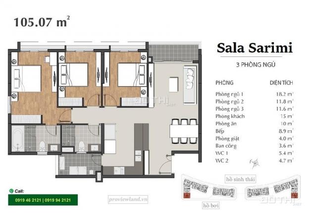 Bán căn hộ view hồ bơi 3PN, tầng thấp, tại Sala Sarimi 12707801