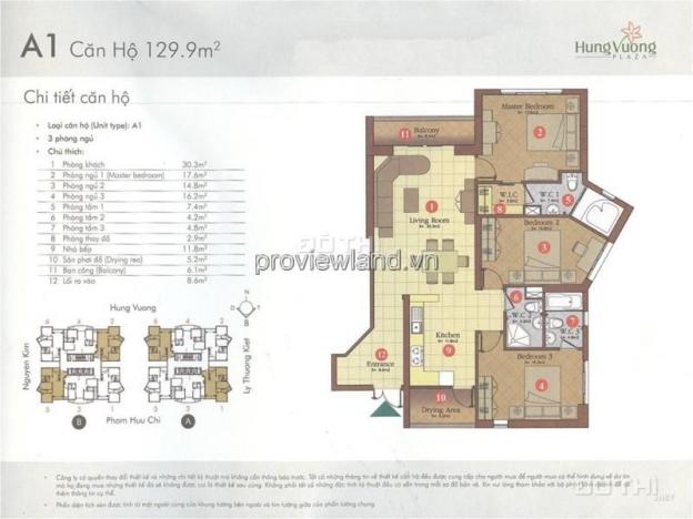 Mình bán căn hộ Hùng Vương 129.9m2, tháp A, thiết kế 3 PN, full nội thất 12738195