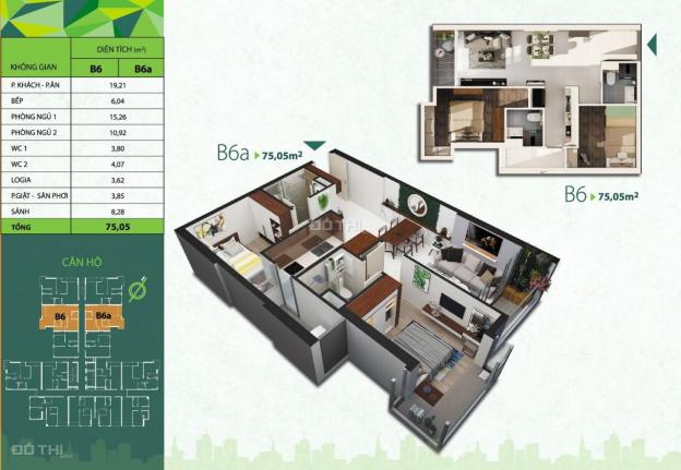 Chính chủ bán căn hộ B6 Res Green Tower 2pn, 2wc. Diện tích: 75,16m2, giá 2,95 tỷ, hướng Đông Bắc 12751412