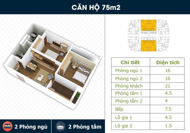 Bán căn hộ tầng 18, 70.75 m2, 2 PN, view hồ Linh Đàm 12760930