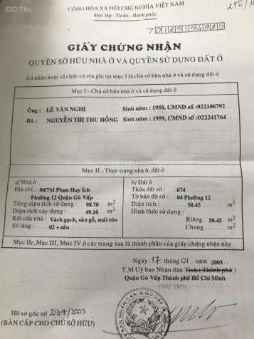 Nhà chính chủ cần bán gấp, 256 Phan Huy Ích, P. 12, Gò Vấp dt 4x16m 12772215
