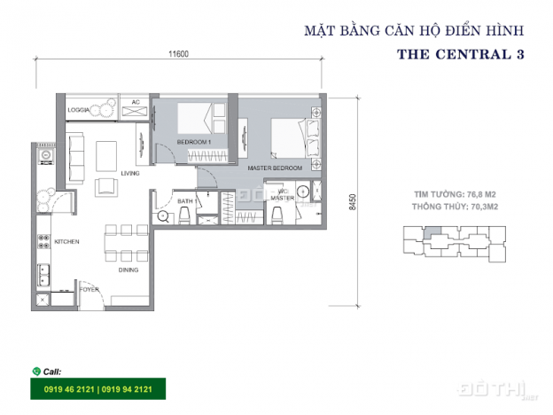 Bán căn hộ tầng cao 2 PN tại block Central 3 Vinhomes 12774336