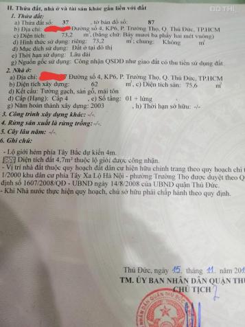 Bán gấp nhà cấp 4, 1 trệt, 1 lửng đường Số 4, Trường Thọ, Thủ Đức. DT 73m2, LH: Huy 0378078139 12822302