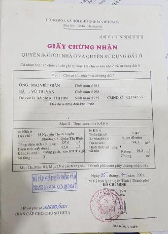 Bán nhà mặt tiền 35 Nguyễn Thanh Tuyền, P. 2, Quận Tân Bình. LH 0909301341 12857847