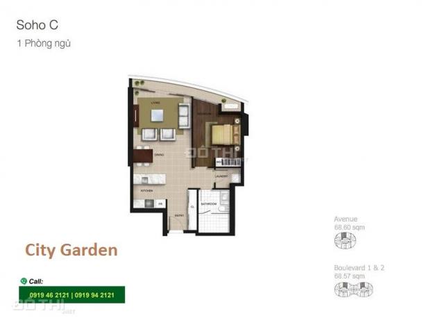 Cần cho thuê căn hộ tại City Garden gồm 1 phòng ngủ tháp Boulevard 68m2 12895928