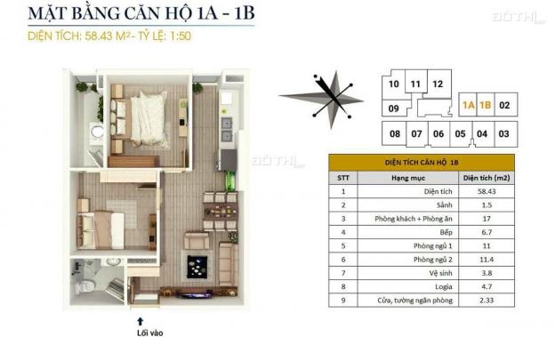 Bán căn hộ 58m2, 2PN, giá 1,3 tỷ tại CC FLC Star Tower 418 Quang Trung, LH 0934515659 12907494