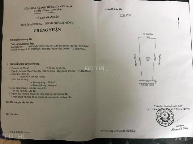 Bán đất tại thôn Vĩnh Khê, đường Máng Nước, An Đồng, An Dương, dt 88m2, giá 7.9tr/m2, 0931235990 12912953