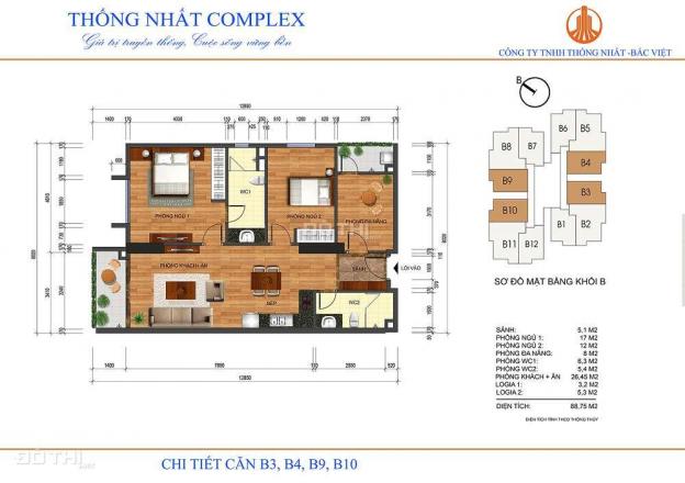 Chính chủ, cần bán căn hộ B03 Thống Nhất Complex, DT 88m2, 30 tr/m2. LH 0969.516.205 12979946