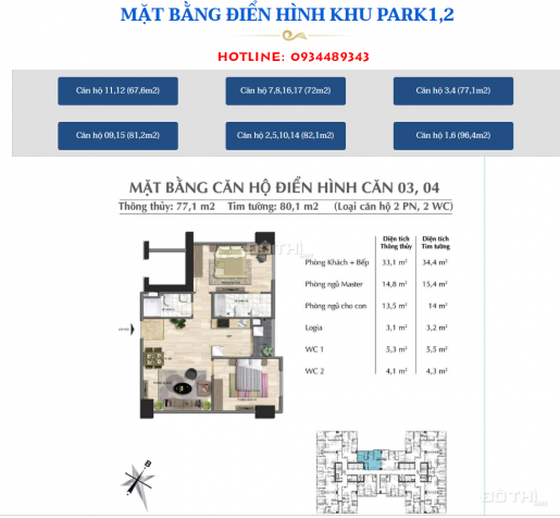 Chính sách bán hàng mới nhất tòa Park 1, Park 2, giá 1,2 tỷ sở hữu căn 3pn. Liên hệ: 0934489343 12991626